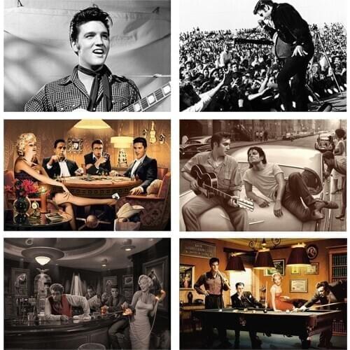 Retro Elvis Presley Canvas Painting Rock Music Character Pictures Marilyn Monroe Humphrey Poster Vintage Wall Home Decor Cafe