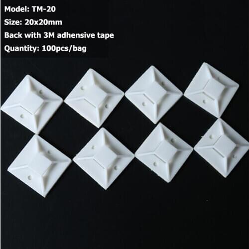 100pcs/bag 20x20 Self Adhensive Cable Tie Base To Fix Cable Ties Home Office Project Use