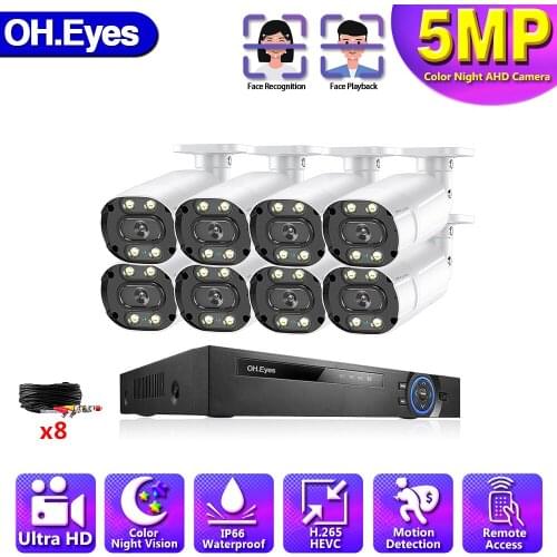 AHD 8CH DVR Face Detection Full Color Night Vision 5MP HD CCTV Video Surveillance Security Camera System Kit With Mail Alert