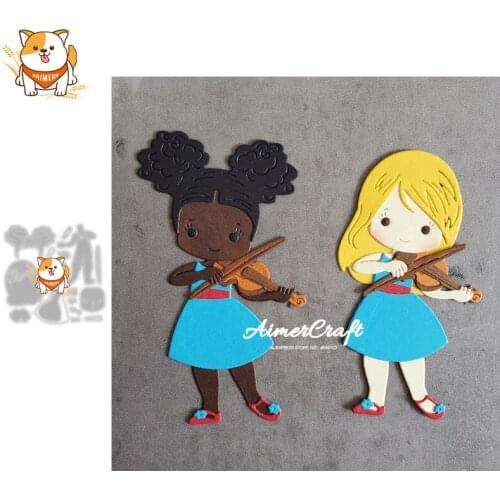 Violin Girl Metal Cutting Dies Mold Knife Scrapbooking Stencil DIY Embossing Craft Die Cuts Card Making New Dies For 2021