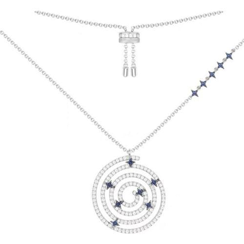 SLJELY 925 Sterling Silver Mysterious Circle Spiral Mandala Necklace Sweater Chain with Blue Stars Zircon Women Fine Jewelry