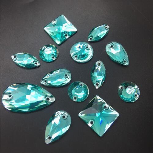 TopStone Aquamarine Color Mix Sizes Shapes Resin Sew On Rhinestone Flat back Acrylic Gems Strass Crystal and Stones For Dress