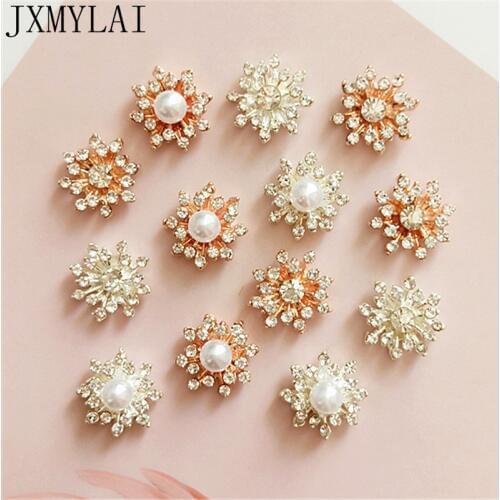 20 PCS 17mm Fashion Metal Alloy Imitation Pearl Crystal Rhinestone Flowers Connectors Charm For Jewelry Making