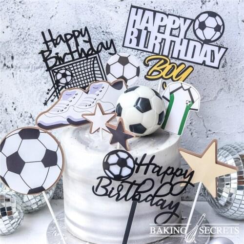 Football Theme Cake Toppers Happy Birthday Cake Decorations Kids Boy Baby Shower Party Favors Soccer Cupcake Toppers Baking