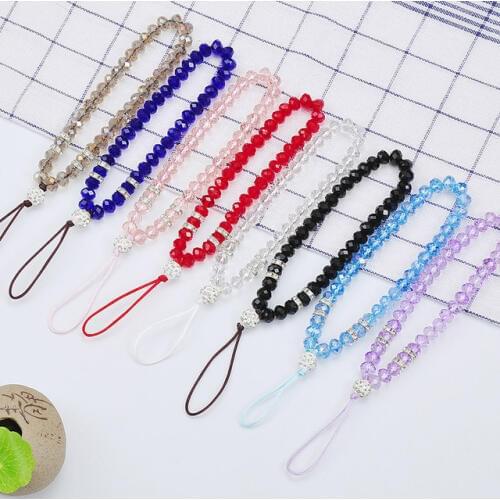 Universal Phone Strap Fashion Bling Crystal Beads Wrist Strap Hand Lanyard for Keys Keychain iPhone X Samsung Phone Rope