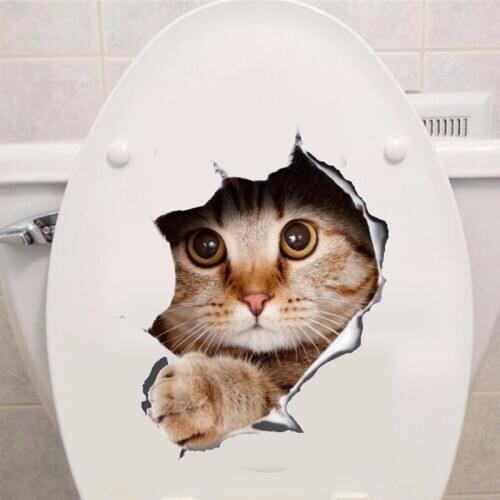 Waterproof Cat Dog 3D Wall Sticker Hole View Bathroom Toilet Living Room Home Decor Decal Poster Background Wall Stickers