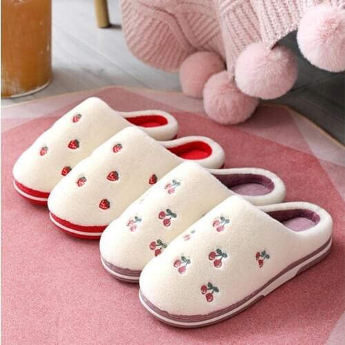 Women Winter Shoes Plush Fruit Cute Lovers Indoor Slippers Strawberry Banana Thick Bottom Warm Soft Ladies Home Cotton Slippers