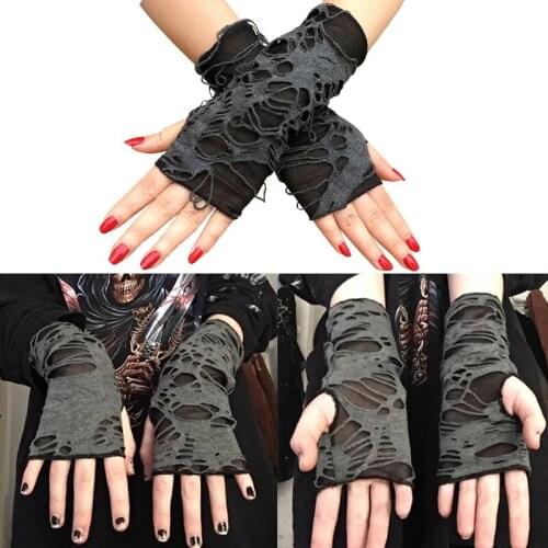 Goth Gloves Punk Fingerless Gloves Cosplay Ripped Gloves Web Gloves Wrist Warmers Gloves Mittens for Halloween Costume Party
