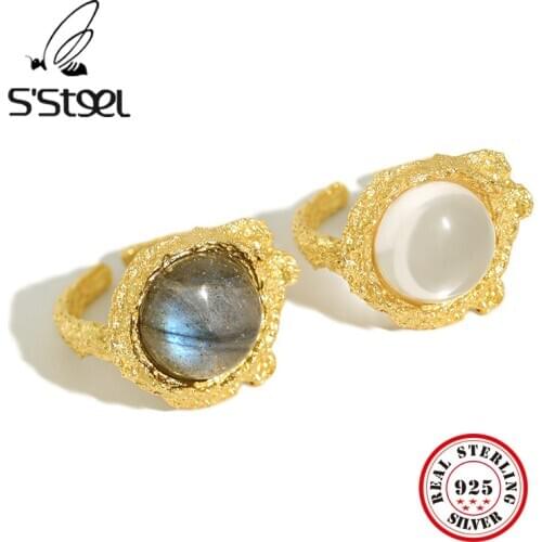 SSTEEL Moonstone Rings For Women 925 Sterling Silver White Crystal Gold Luxery Ring Anillos Plata 925 Para Mujer Fine Jewellery