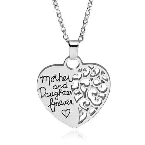 Women Fashion Silver Plated Heart Shape Pendant Necklace Mothers Day Jewelry Gift
