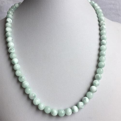 Dominican Larimar Necklace Women Green Color Gemstone Natural Stone Jewelry Choker New Charm Fashion Elegant Round 6/8/10/12MM