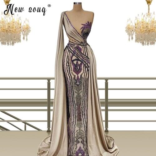 One Shoulder Saudi Arabic Evening Gown 2021 Vestido De Festa Dubai Glitter Formal Party Dress Celebrity Pageant Prom Gowns
