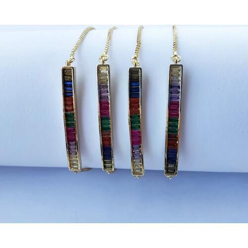 5 Pcs Rainbow Cubic Zircon Oblong Curved Bar CZ Zircon Crystal Adjustable Bracelets fashion female women jewelry BG298