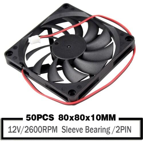 50pcs/lot YOUNUON 12V 2Pin 80mm 80x80x10mm Computer PC Cooling DC Cooler Fan