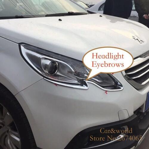 ABS Chrome For 2014 2015 2016 Peugeot 2008 HeadLights Eyebrows Cover Trim Front Head Light Decoration Car styling Accessories