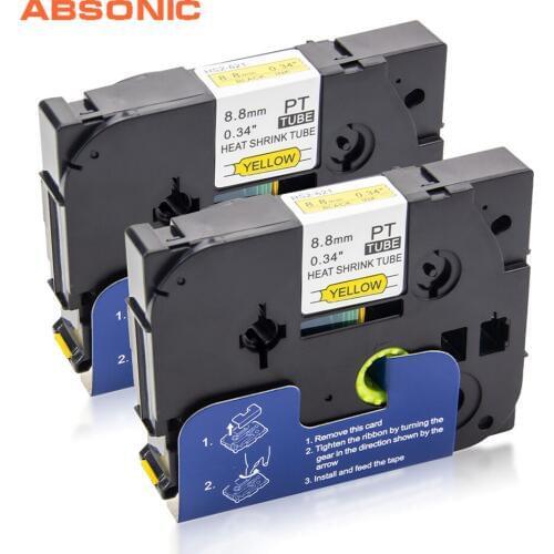 Absonic 2PCS Heat Shrink Tubing HSe621 HSe-621 8.8mm*1.5m Label Tape Cartridge Compatible Brother Label Printer for Cabel Mark