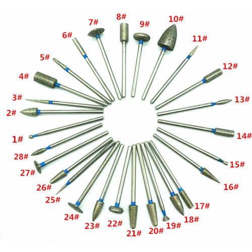 28Pcs 2.35mm Shank Diamond Grinding Bur Drill Bits Sets For Dental Grinding Needle Shape Dental Polishing Burs