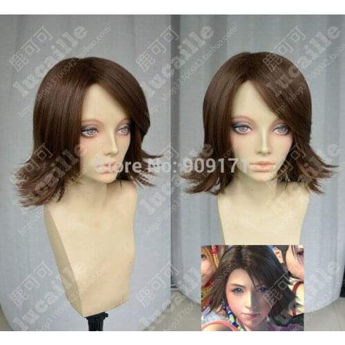 Free Shipping**Final Fantasy Yuna COS wig New sexy Short Dark Brown Cosplay Anti- Alice wigs