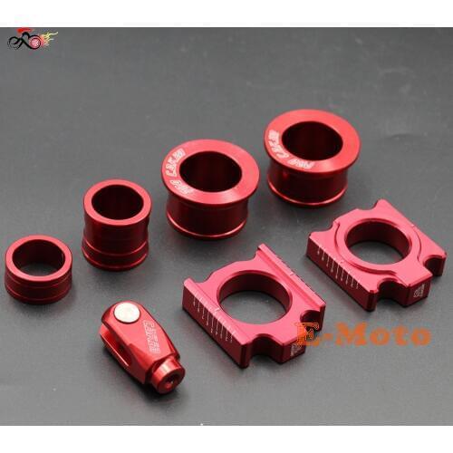 CNC Rear Chain Adjuster Axle blocks with Front & Rear Wheel Hub Spacers + Brake clevis for CR125 CRF 250X 450R Dirt bike E-Moto