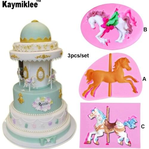 C264 3D Jewelry Carousel Horse Silicone Fondant Molds Cake Decorating Tools Cupcake Chocolate Gumpaste ClayMoulds Kitchen Baking