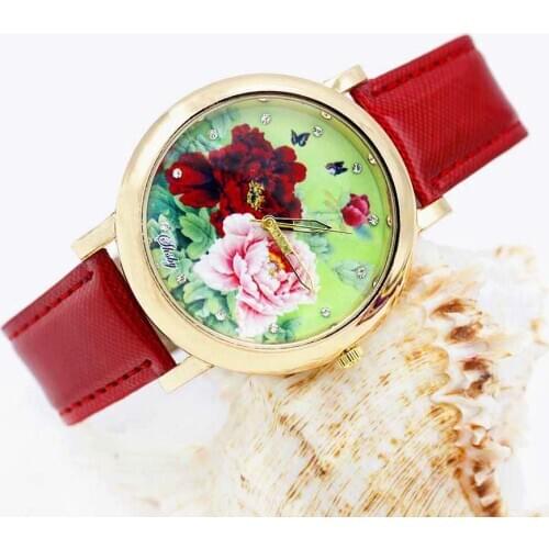 Shsby Bright Leather Strap Watches Rose Gold Women Dress Watch Girl Flower Casual Wristwatch Lady Rhinestone Quartz Watch 02