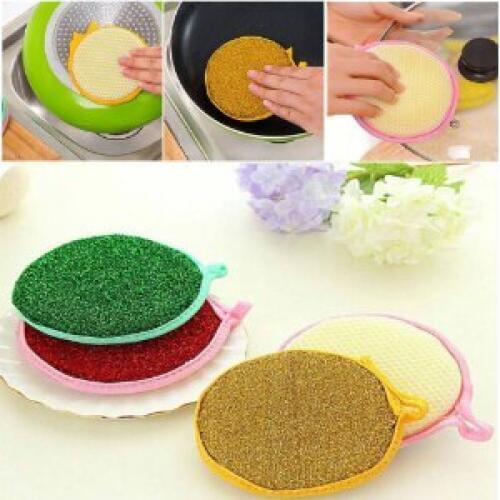 Double-sided Dish Washing Towel Bowl Pot Pan Cleaning Sponges Wash Brushes round Scouring Pads Cleaner Kitchen Tool Color Random