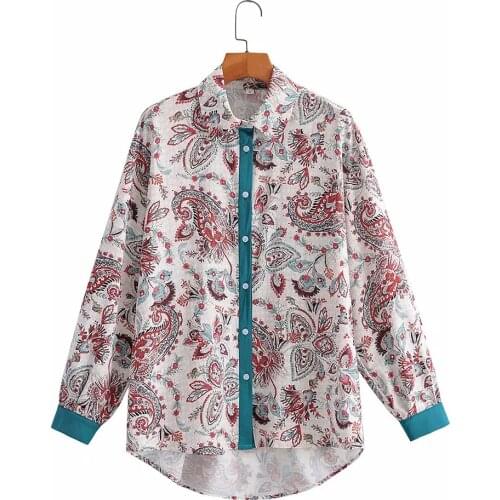 DYLQFS 2021 New Summer Women Vintage Bohemia Totem Print Loose Shirt Female Casual Streetwears Single-Breasted Shirt Top
