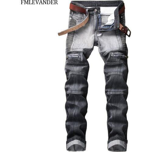 High Quality Plus Size 42 Vintage Washed Denim Jeans Skinny Pants Stretch Denim Jeans Men