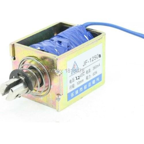 JF-1250B DC 12V 360mA Push Pull Type Open Frame Solenoid Electromagnet 10mm 60N 13LB