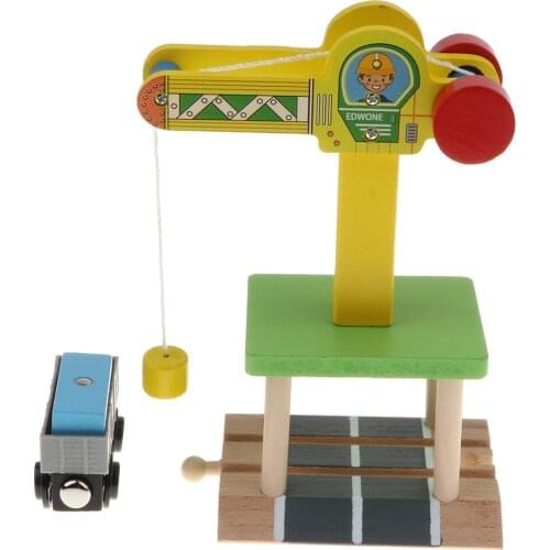 Toy Train Set Accessories, Wooden Track Crane & Freight Car, Preschool Train Puzzle Set Kids Toddlers Pull Toy