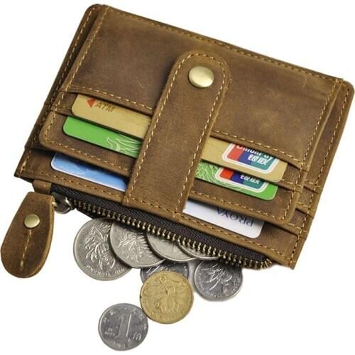 Leather Wallet for Men The First Layer of Oil Wax Leather Mens Multi-card Button Mini Small Card Coin Bag
