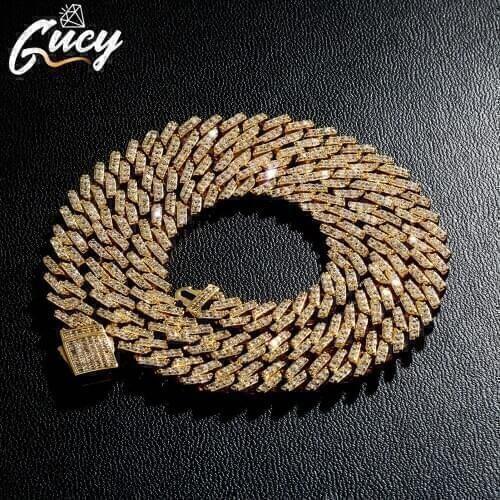GUCY8mm High Quality Miami Cuban Chain Gold Silver Color Necklace With Spring Clasp Full Iced Out Cubic Zirconia Hip Hop Jewelry