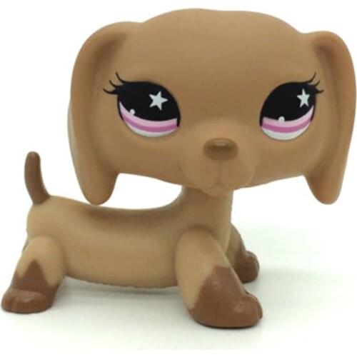 LPS CAT Rare Littlest pet shop toys Dog DACHSHUND #932 Tan puppy with pink star eyes cute brown sausage kids gift old original