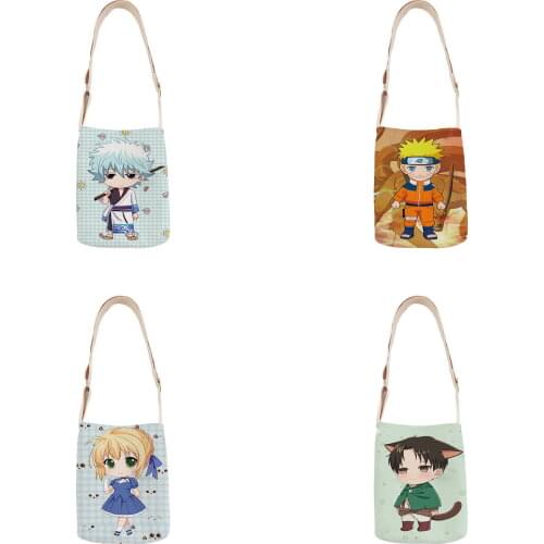 Cartoon anime ladies shoulder bag cotton and linen handbag mini bag simple mini messenger bag casual messenger bag