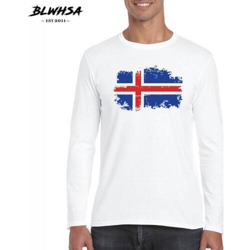 BLWHSA Iceland Flag Design Men T-shirt New Fitness T-shirt Men O-neck 100% Cotton Long Sleeve Male Autumn T Shirt Tee Shirts