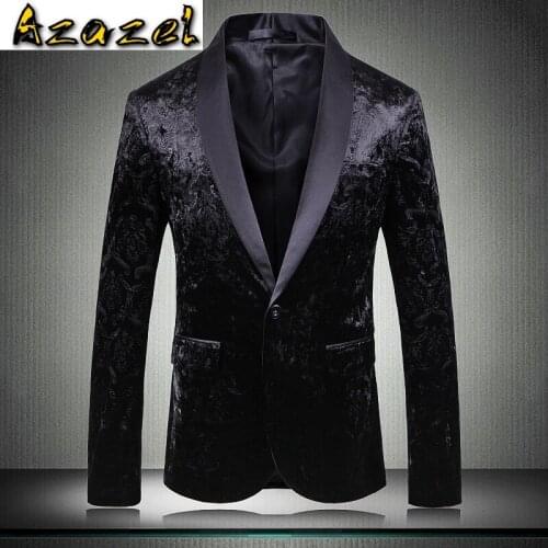 Azazel Black Men Blazer Luxury Velvet Single Breasted Prom Blazers Men Plus Size 4xl 5xl Fashion Slim Fit Club Party Male Blazer
