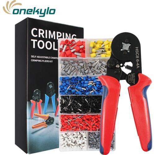 Crimper 0.25-10mm2 Self-adjusting Crimping Pliers kit With 1200 Wire Terminal Crimp Connector Tubular terminal crimping tool