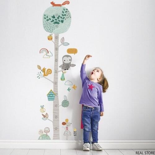 Ins Forest Tree Child Growth Chart Height Measure Wall Sticker For Kids Room Nursery Wall Decal Baby Gift Animal Home Decor