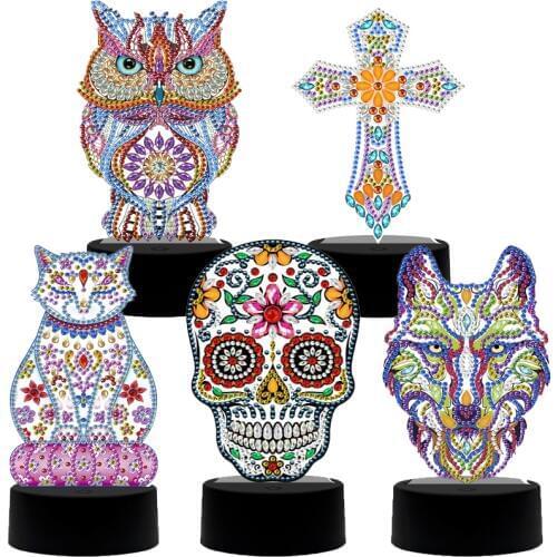 New lamp DIY LED Diamond Painting Night Light Cartoon Animals Special Shape Diamond Embroidery Cross Stitch Home Decoration