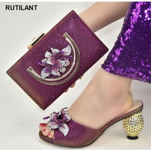 Latest African Women Wedding Shoes and Bag Set Decorated with Rhinestone Ladies Shoes and Sandals Wedding Shoes for Women Bride