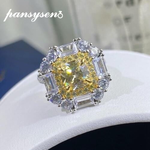 PANSYSEN 100% 925 Sterling Silver Simulated Moissanite Citrine Gemstone Diamond Promise Rings for Women Luxury Fine Jewelry Gift