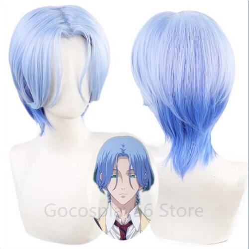 Anime SK∞ Langa Cosplay Wig Light Blue Gradient Short Straight Middle Part Mullet Heat Resistant Hair SK8 the Infinity SK Eight