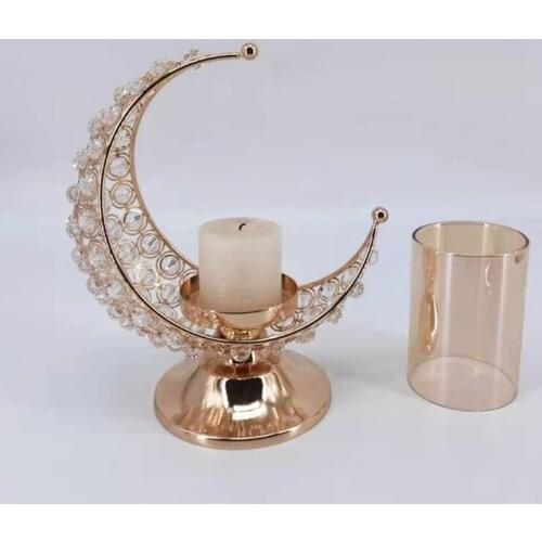 Ramadan Candlestick Moon Shaped Candle Stand Holder for Eid Mubarak Candlestand Home Decoration Desktop Ornaments