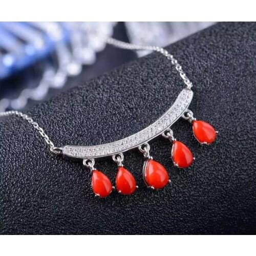 Natural red coral Pendant natural gemstone pendant necklace S925 silver Elegant Lovely Smiling face girl gift wedding jewelery