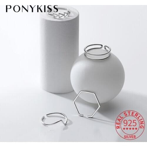 PONYKISS Office 925 Sterling Silver Minimlist Line geometry Adjustable Opening Ring For Women Party Fine Jewelry wholesale