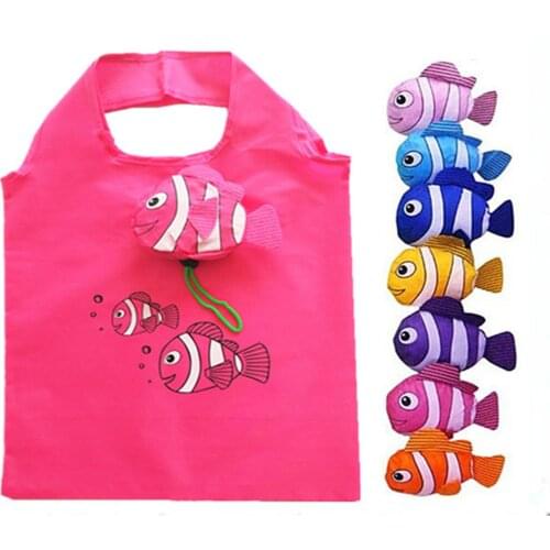 Portable Foldable Shopping Bag Eco-friendly Shopping Bag Cartoon with Tropical Fish Waterproof Handbag Reusable Folding Bags