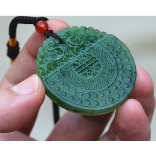 Certificate wholesale Drop Shipping Carving Natural Green HETIAN Nephrite Round Pendant Necklace Lovers Fashion Jewelry