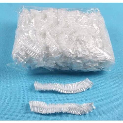 100pcs Bathroom Disposable Strip Transparent PE Plastic Shower Cap Hotel Room Bath Hair Protective Caps Shower Bag