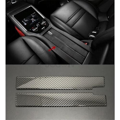 Car Styling Carbon Fiber Rear Storage Box Panel Console Cover Sticker For Porsche Panamera 971 4 4S GTS Turbo 2019