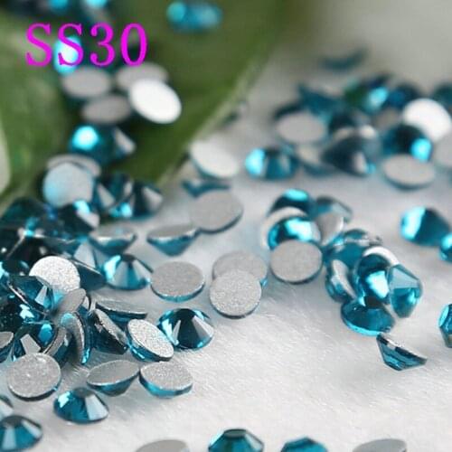Blue Zircon SS30 288pcs/pack Non HotFix Rhinestone crystal flat back strass stone for DIY garment accessaries Free Shipping